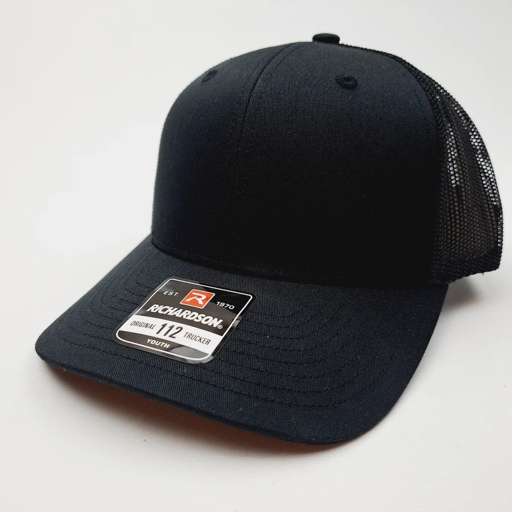 Richardson 112 Youth Trucker Mesh Snapback Cap Hat Black Blank